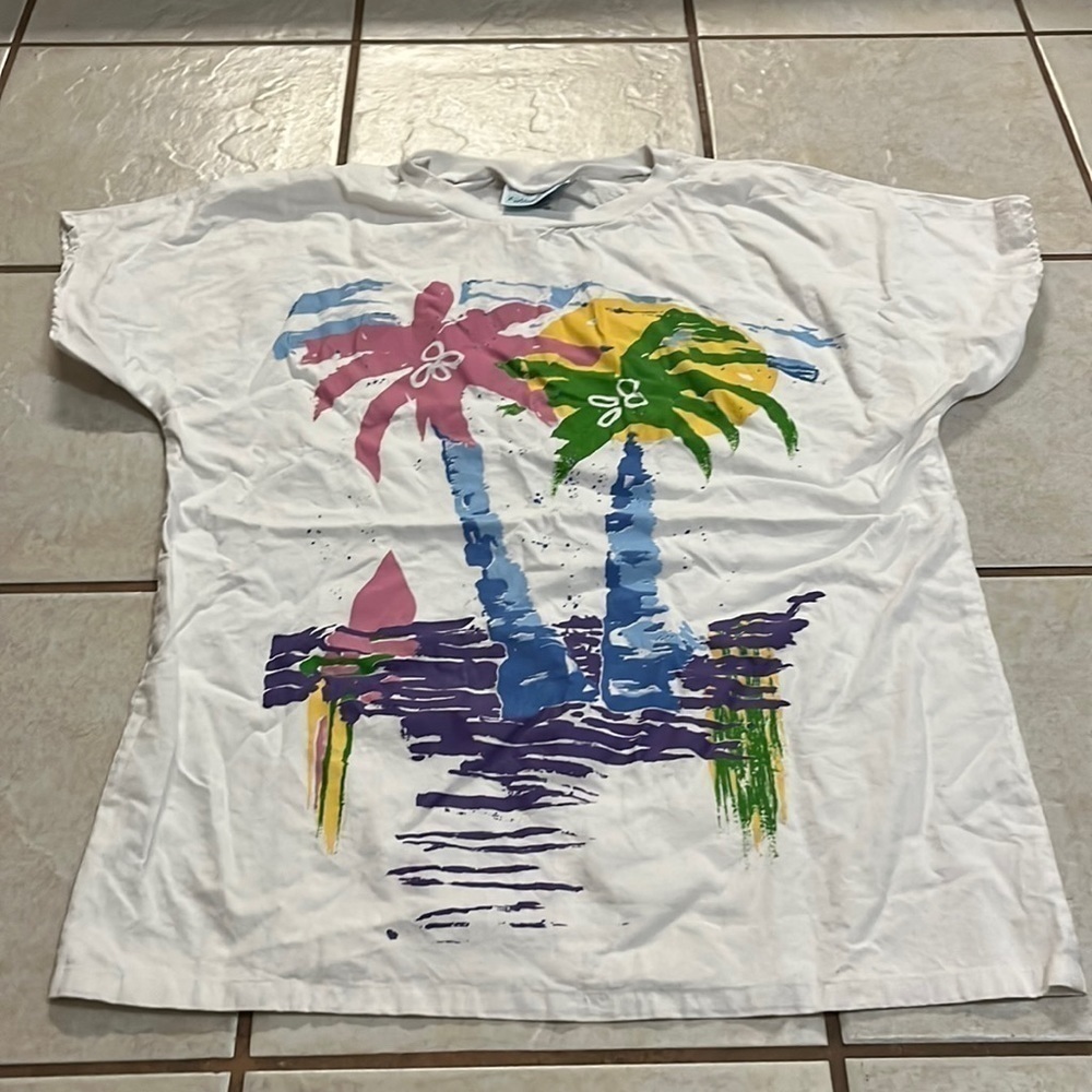 Village Fair Vintage SZ Large Women Shirt Palm Trees